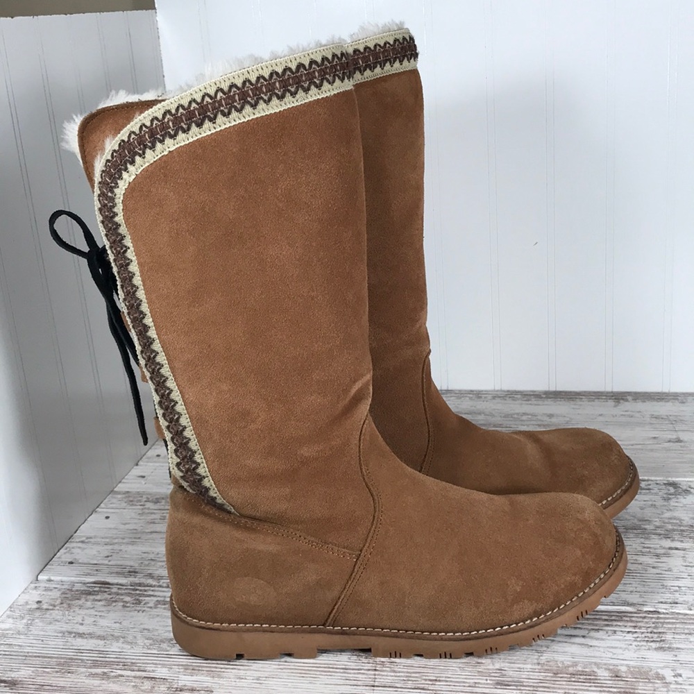 LAMO Madelyn Suede Boots Faux Fur Chestnut 9